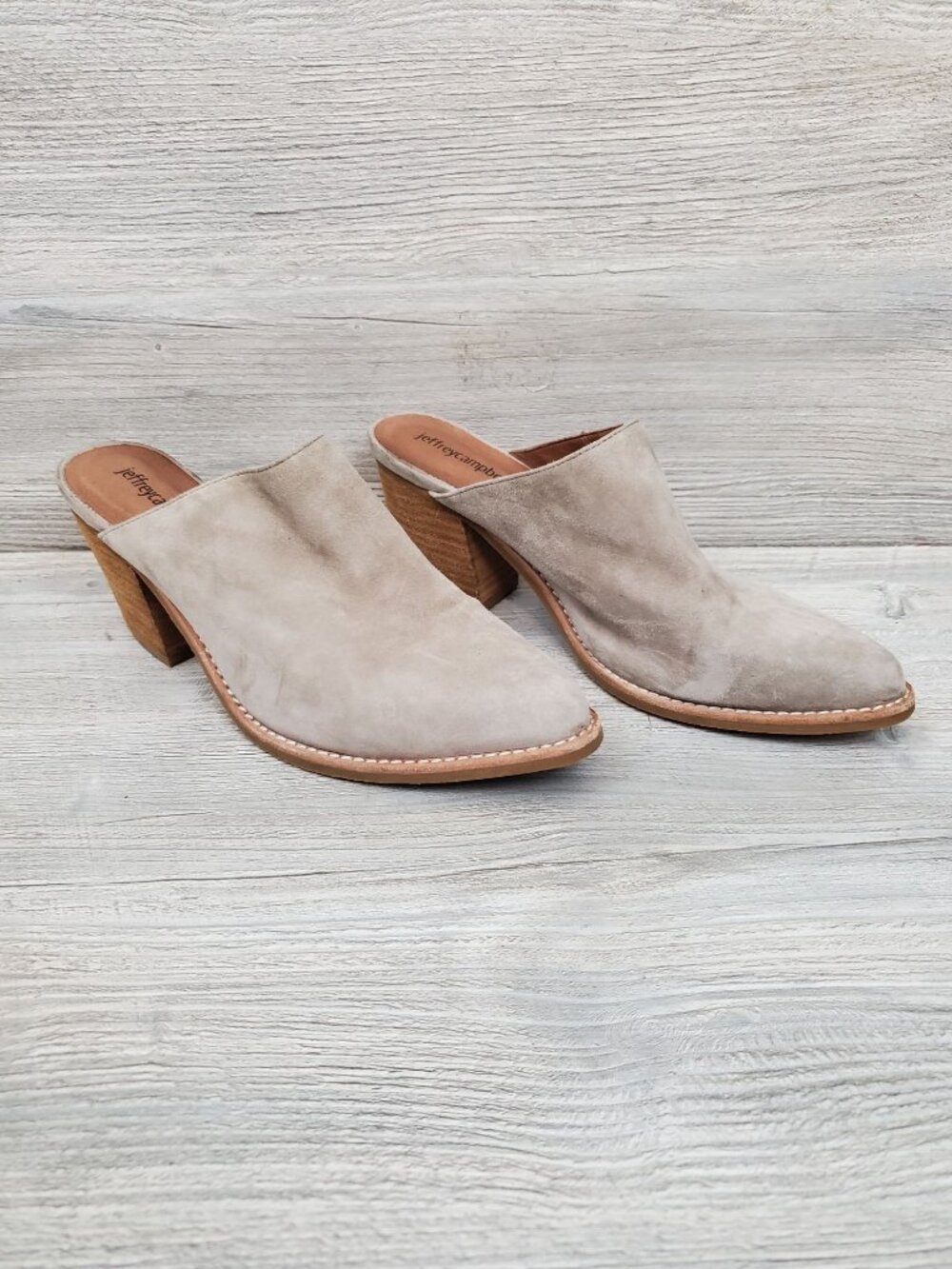 Jeffrey Campbell Favela-2 mules in Taupe Suede